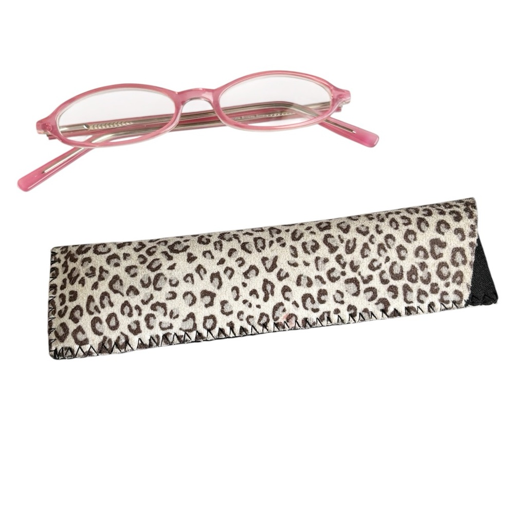 Christie Brinkley Bonnie Pink Reading Glasses with Leopard Print Case